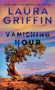VANISHING HOUR by Laura Griffin, barren landscape with a wind-bent tree in the foreground and pinkish-blue washed sky in the background