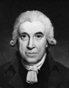 Black and white drawing/painting of James Watt